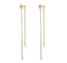 Gold Chain Freshwater Pearl Long Dangle Earrings